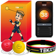 TEKXYZ® Reflex Ball with Counter App & Online Community, 2 Difficulty Levels Boxing Ball with Headband