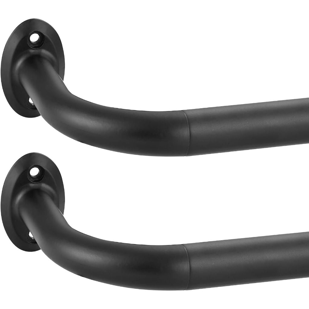 2 Pack 1Inch Diameter Wrap Around Curtain Rods for windows 28-56 inch(2.3-4.6Ft), Splicing Adjustable Room Darking Drapery Rod with Aluminum Finials and Brackets,Matte Black
