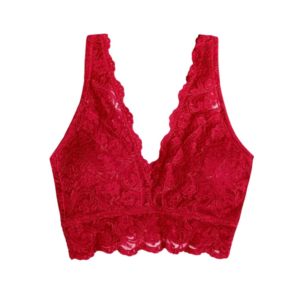 Smart & Sexy Women's Signature Lace Deep V Neck Wireless Bralette, No No Red, XL