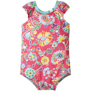 Masala Baby Girls Baby Flutter One Piece Ananya Floral Pink, Pink/Green, 3-6 Months