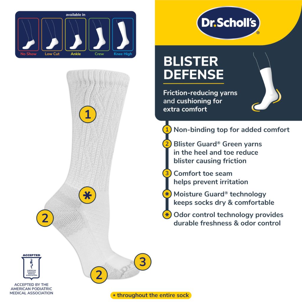 Dr. Scholl's womens Advanced Diabetic & Circulatory (2pk) Casual Sock, White/Gray, One Size US