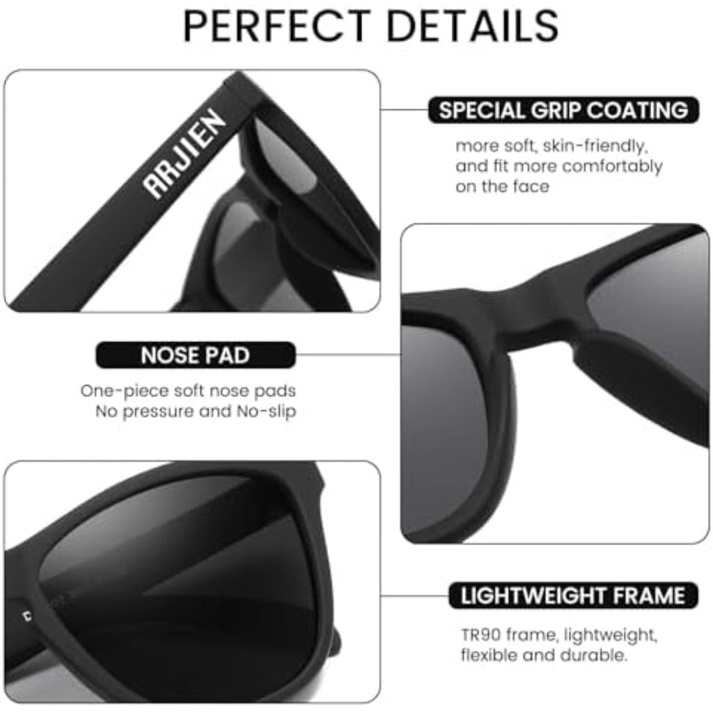 Arjien Square Polarized Sunglasses for Women Men, UV400 Protection, Ideal for Running Golf Driving, Travel Beach Essentials