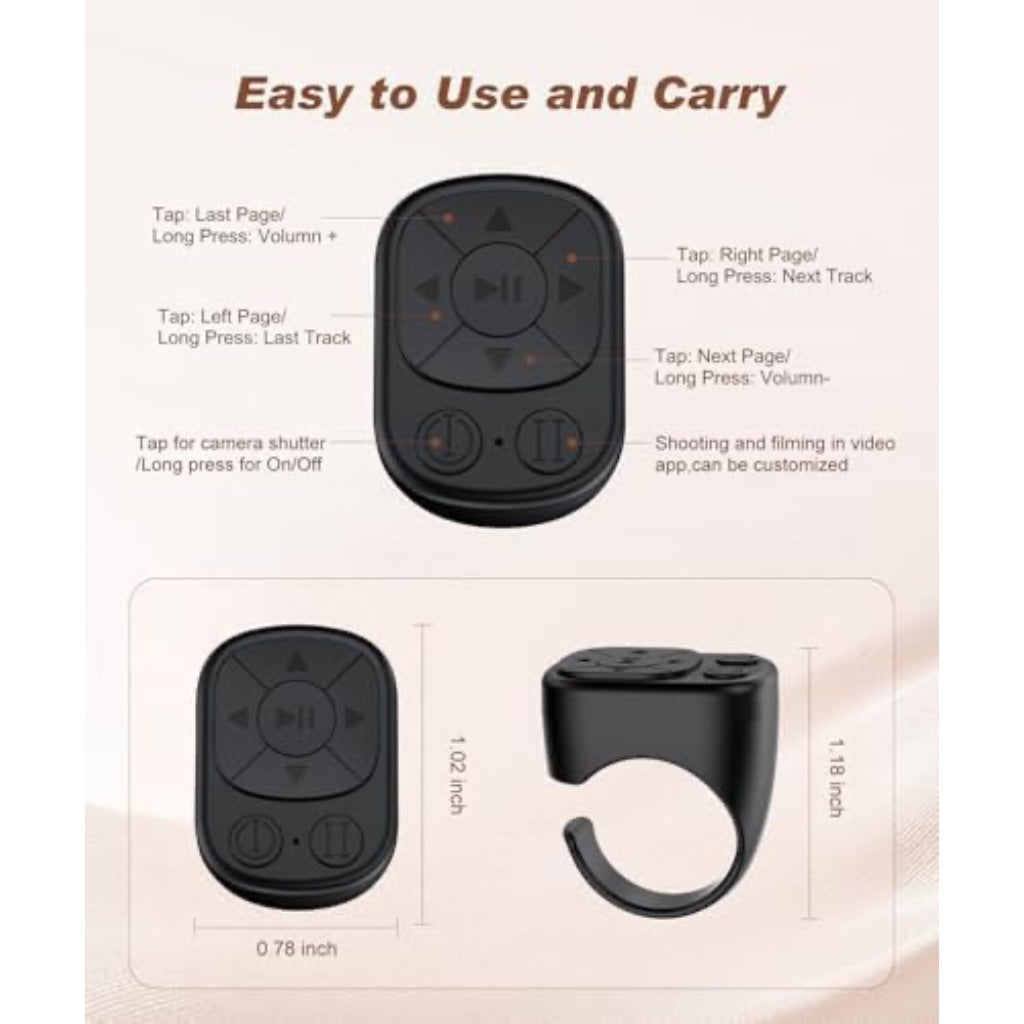 TikTok Scrolling Ring - Remote Control for TikTok, Bluetooth Page Turner Ring Scroller for iPhone iPad, Camera Shutter Short Video and Music Remote Controller, iOS Android Phone Compatible