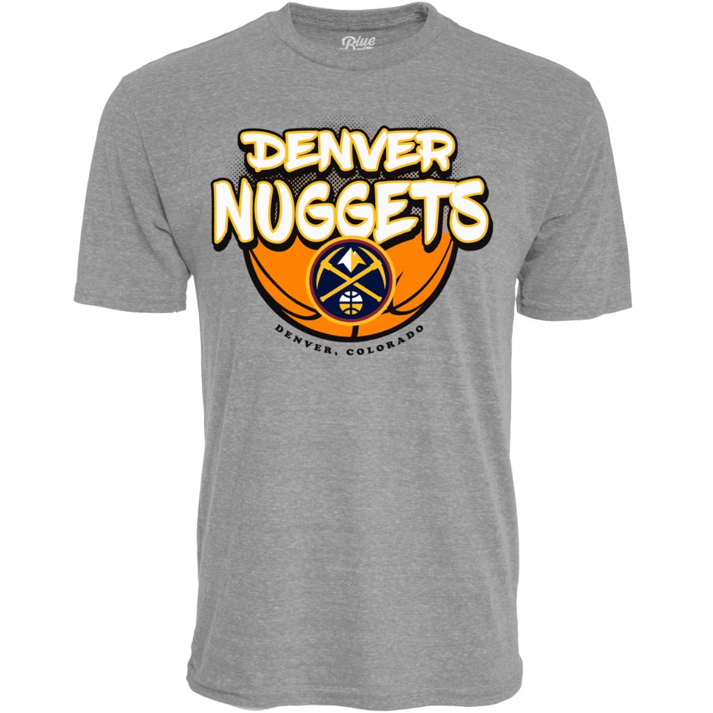 SZ S, Blue 84- Denver Nuggets NBA Officially Licensed Tri-Blend T-Shirt Heather Gray