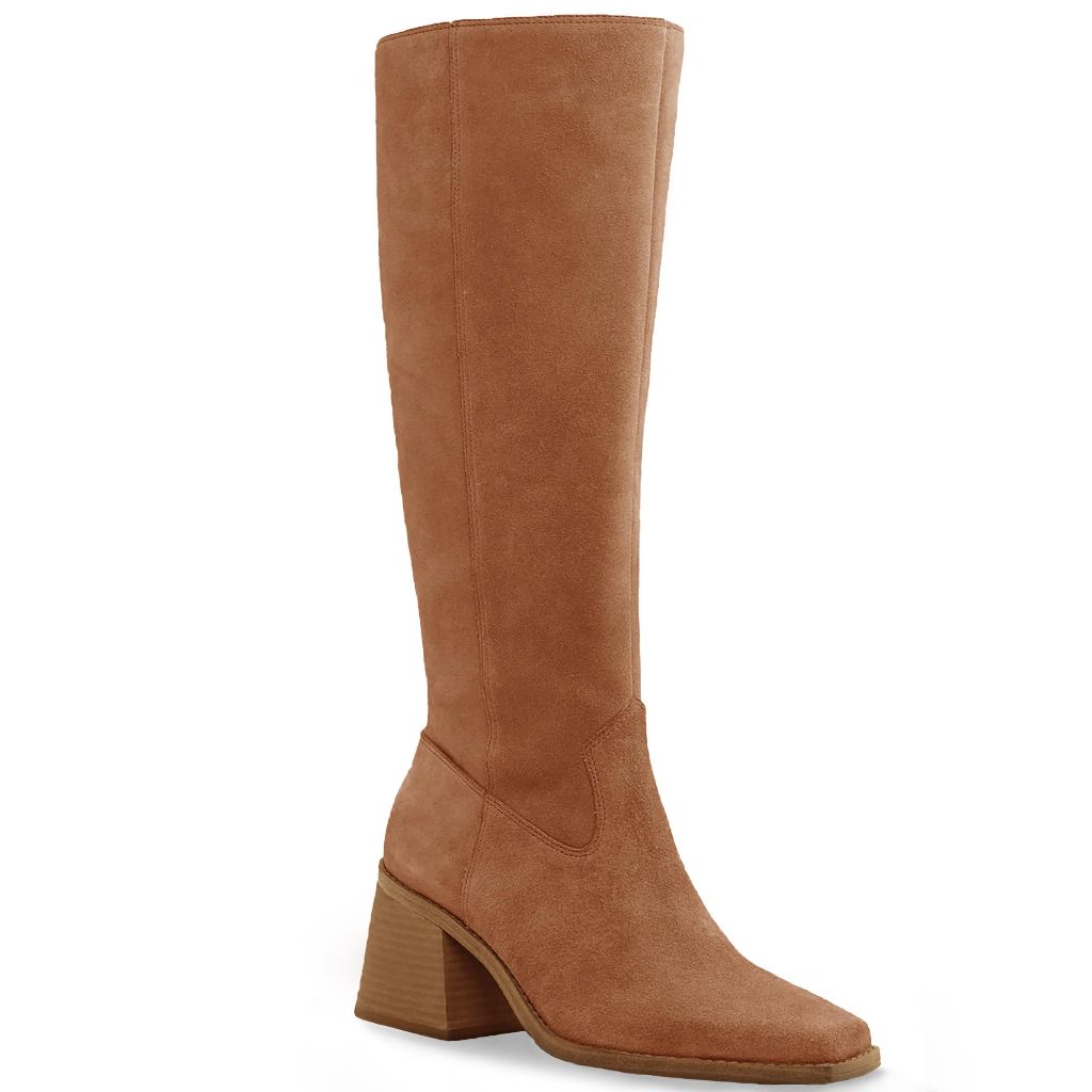 Coutgo Women's Knee High Boots Wide CalfSuede Boot, Brown, Size 6.5