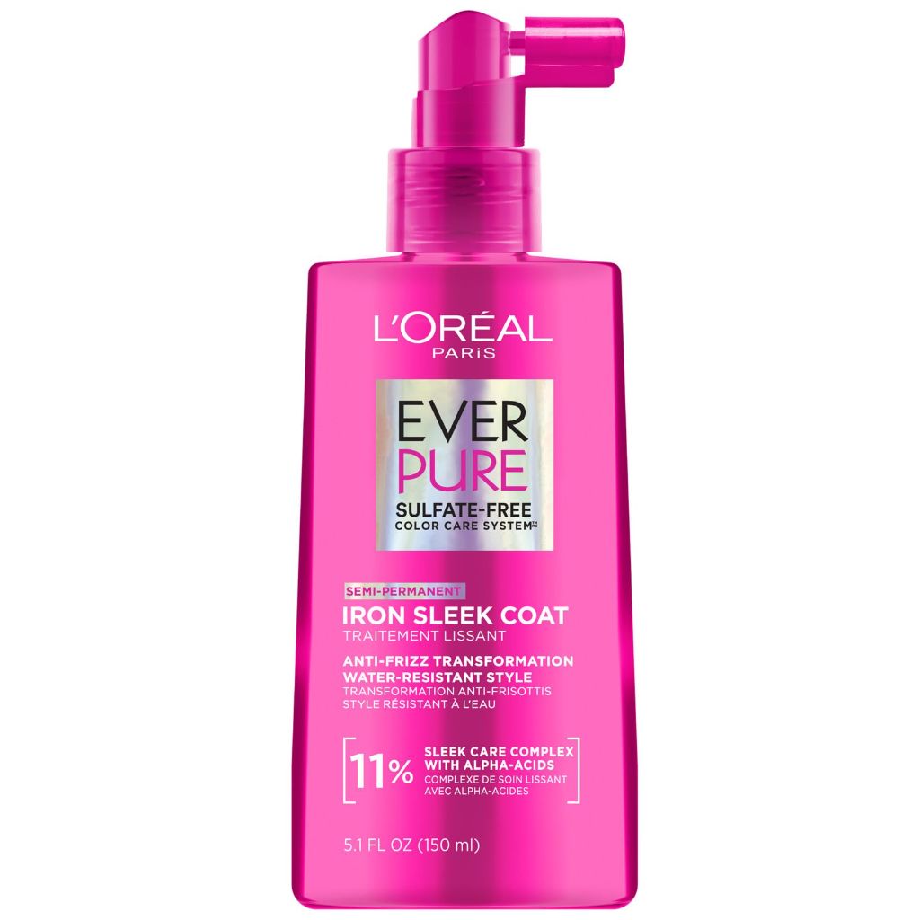 L'Oreal Paris Sulfate Free Iron Sleek Coat Hair Treatment, Provides Frizz Control and Humidity EverPure Hair Care, 5.1 fl oz