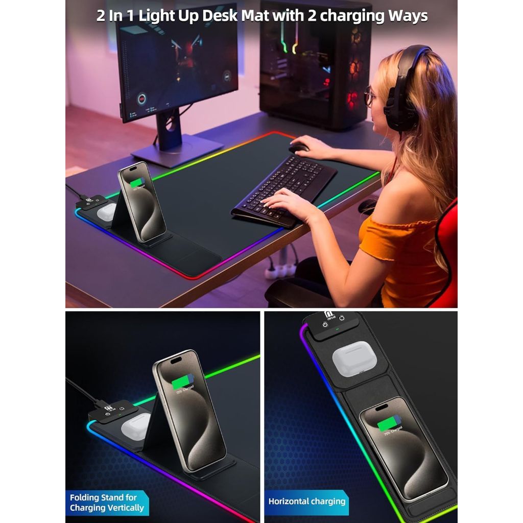 XXL Mouse Pad with Phone Holder - Black (Black with PD Adapter)