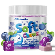 Iron Soft Chews Supplement with Vitamin C | Blueberry Flavored | 60 Count