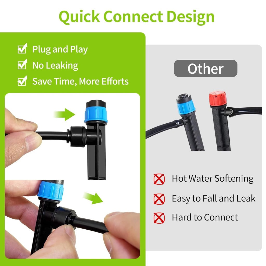 Drip Irrigation System for Garden Quick Connect, Garden Watering System Patio Lawn, 98FT DIY Automatic Irrigation Kit with 1/4" Hose, Splitters, Emitters