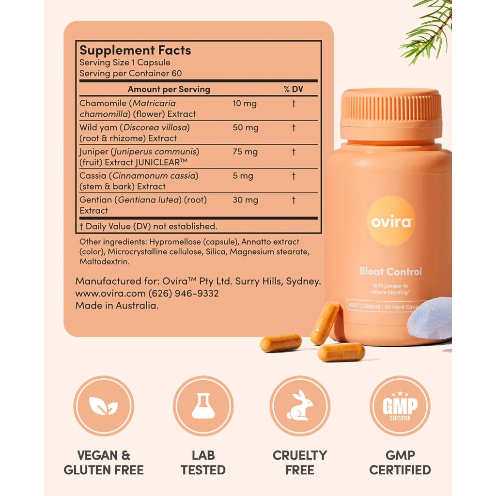 Ovira Bloat Control with JUNICLEAR | Gas & Bloating Relief for Women and Men  - 60 Vegan Capsules