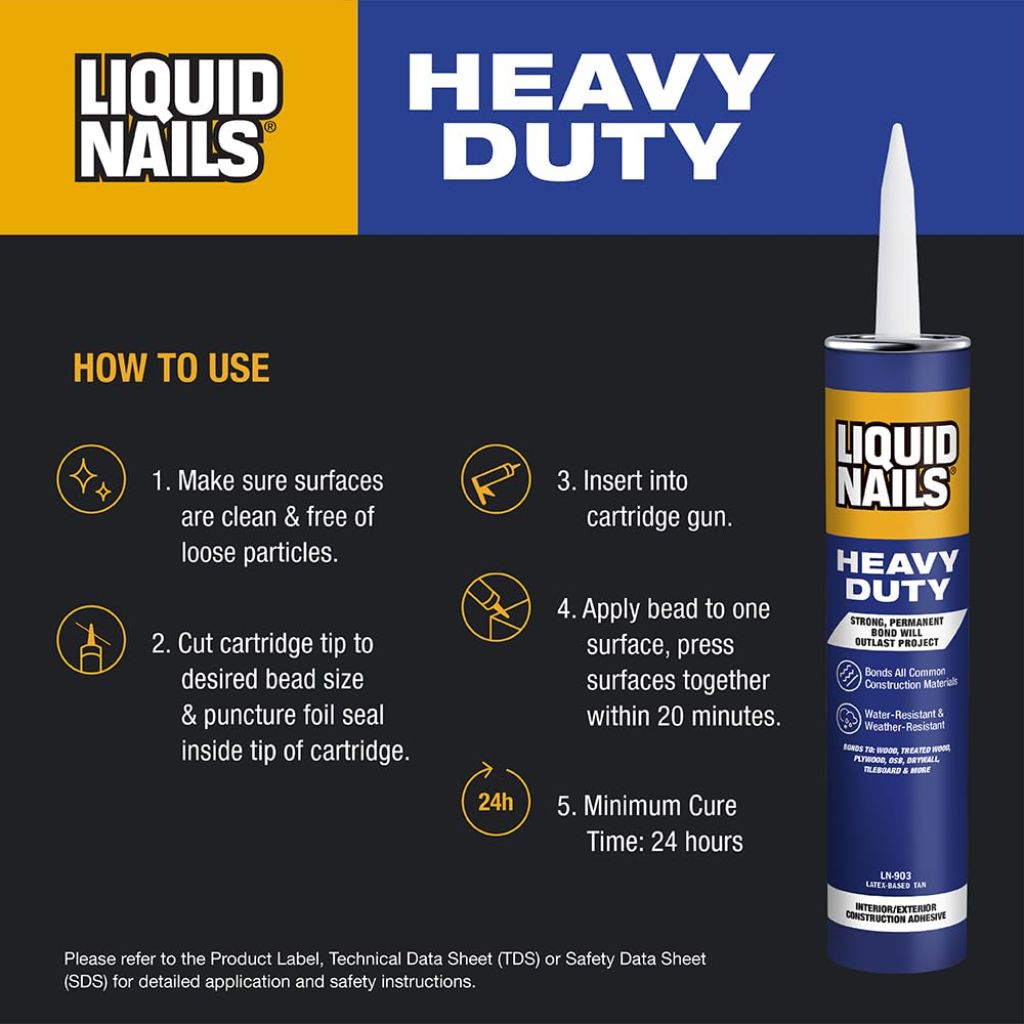 Liquid Nails Heavy Duty Construction Adhesive (LN903), 10 oz (Pack of 6)
