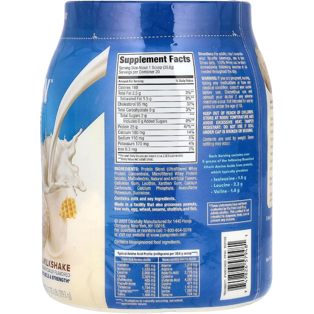 Pure Protein 100% Whey Protein Powder - Vanilla Milkshake, 1.75lb.