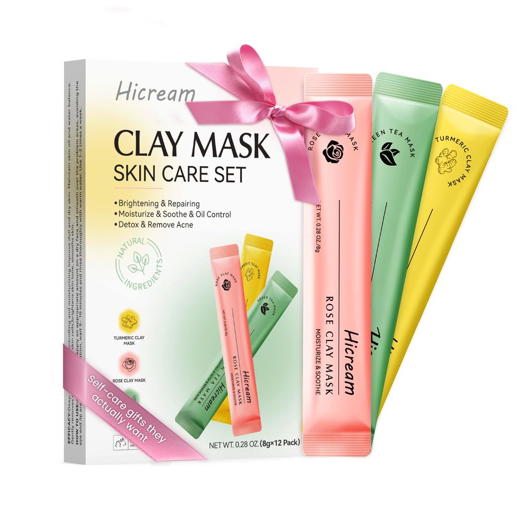 Turmeric Clay Mask, Rose Face Mask & Green Tea Mud Mask, 12 PCS