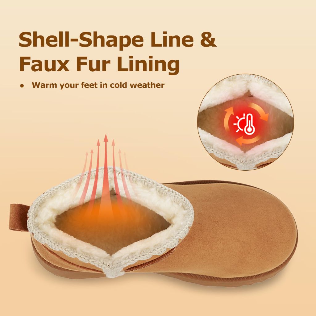 Goldnut Winter Brown Boots for Women Snow Mini Boot Platform Furry in 2025 Fall Booties with Shell-Shape Trim Chestnut Size 9