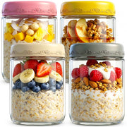 DicraoLea 16oz 4Pack Glass Overnight Oats Jars Containers with Airtight Leakproof Lids