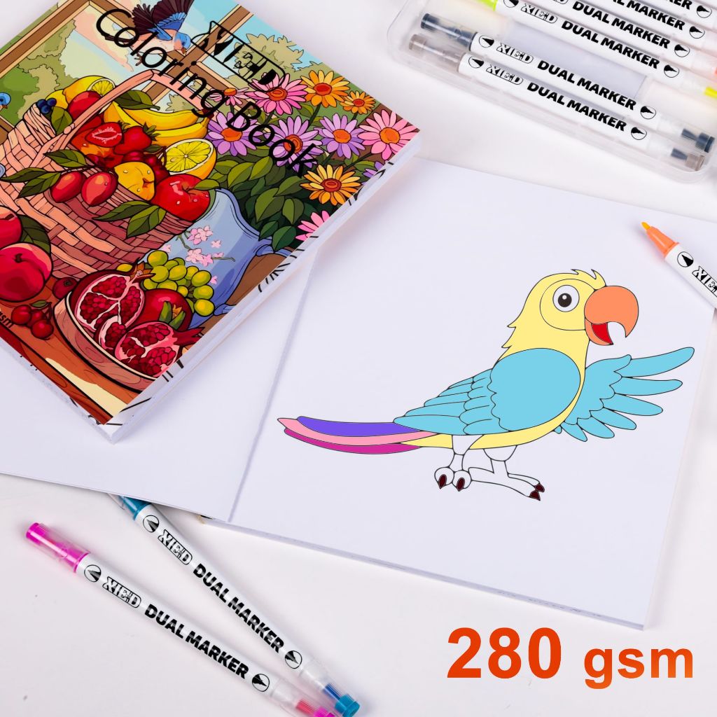 XIEED 24 Colors Alcohol Markers & 2 Pack Coloring Book Set