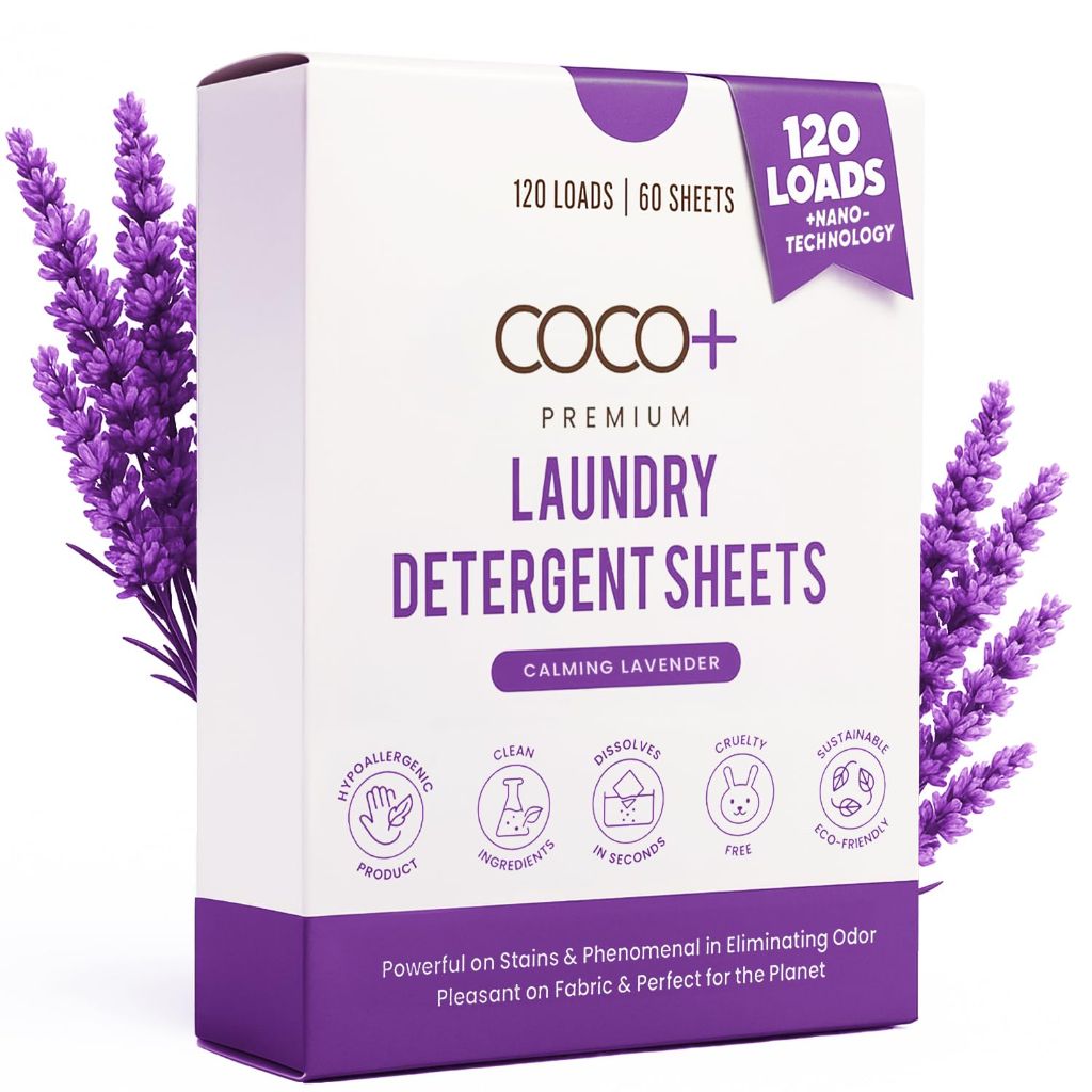 COCO+ Laundry Detergent Sheets - (120 Loads 60 Sheets) - Calming Lavender