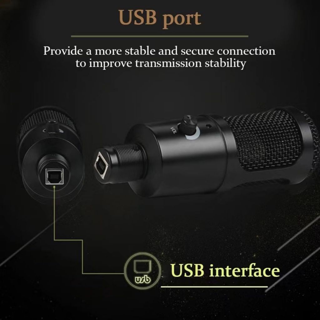 Yinmei USB Microphone,Metal Multipurpose Condenser Microphone with Tripod Stand for Streaming - Black
