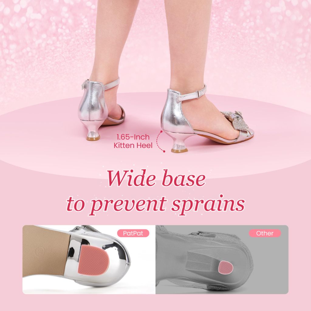 PATPAT Girls Sandal Heels with Removable Bow, Flower Wedding Girls Dress Shoes for Little Big Kid