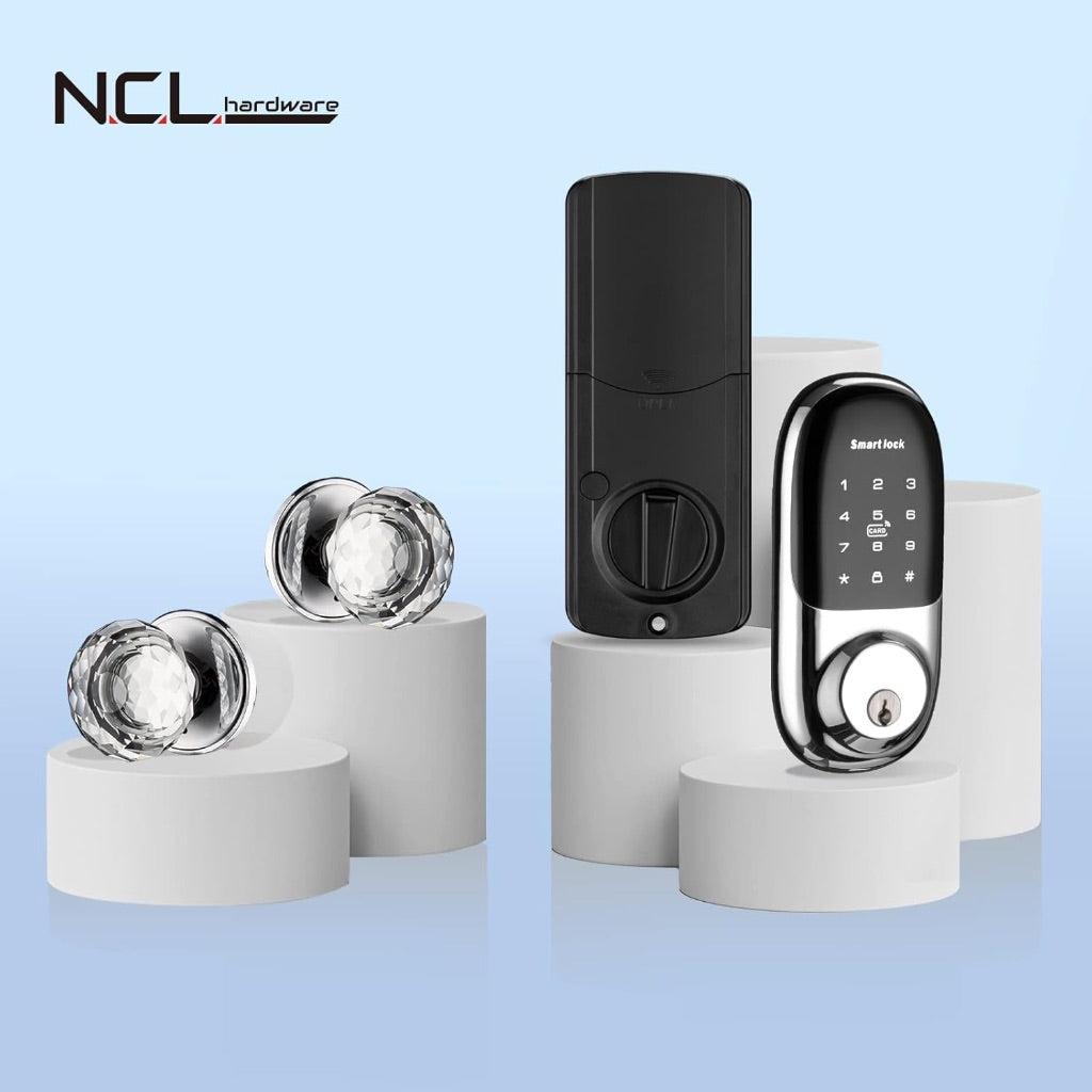 Smart Digital Front Door Lock Set with Code Door Knob with Keypad, Silver with Crystal Knob