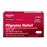 Amazon Basic Care Migraine Relief Acetaminophen Tablets, 200 Count