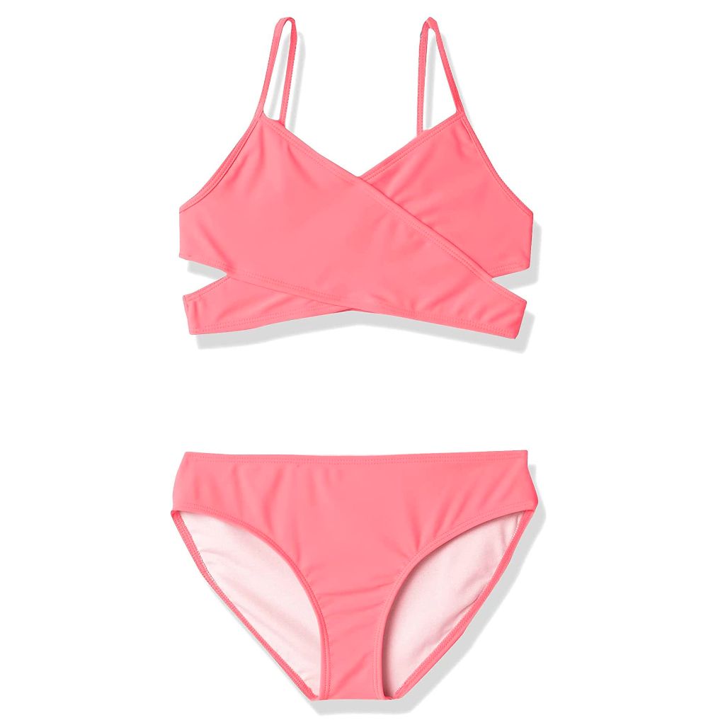 Kanu Surf Girls' Coral Reef Beach Sport Wrap Around Bikini 2-Piece Swimsuit, Solid Pink, 14, 82% Nylon, 18% Spandex