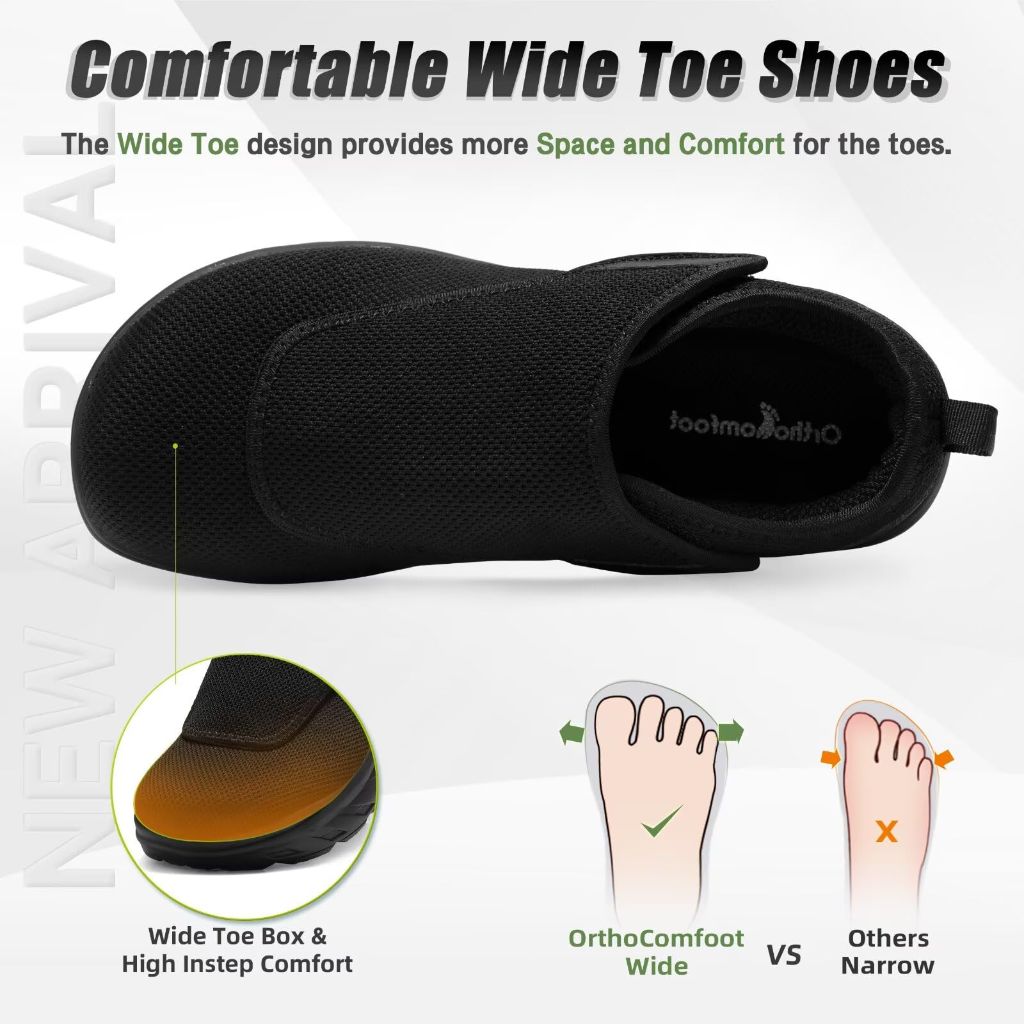 SZ 9.5, Women's Orthopedic Diabetic Extra Wide Width Toe Box | Black