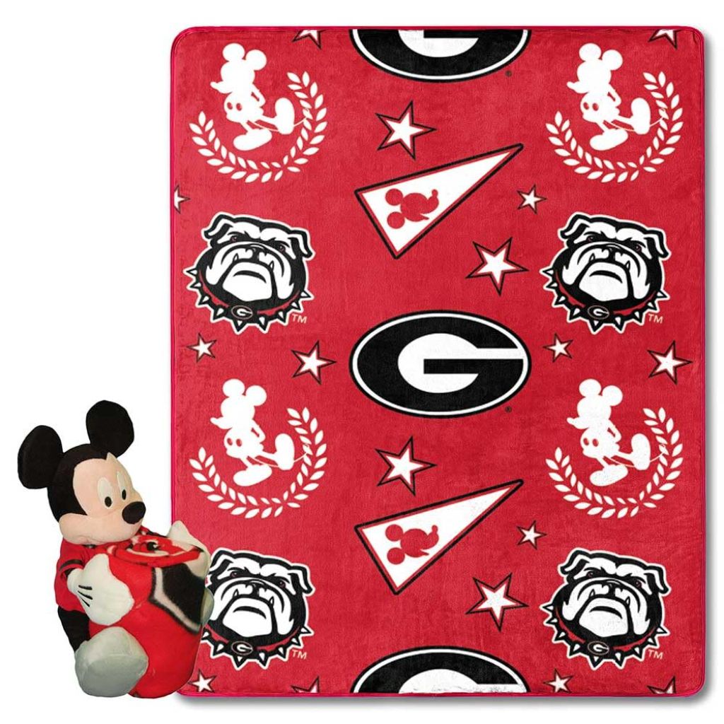 Northwest NCAA Georgia Bulldogs Character Hugger Pillow & Silk Touch Throw Blanket Set, 40" x 50", Mickey Mouse