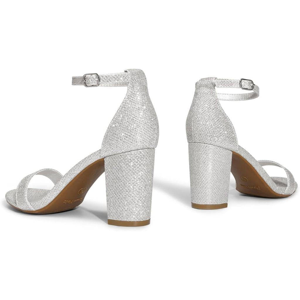 DREAM PAIRS Women's Chunk Low Heel Pump Sandals Silver - 9.5
