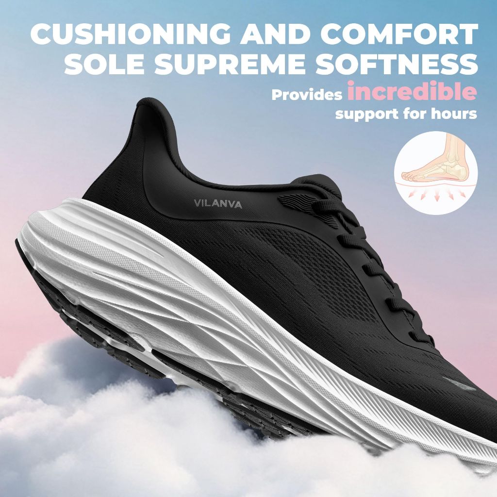 Vilanva Women's Slip On Walking Shoes Black Cushion Comfortable Running Tennis Shoes Non-Slip Workout Gym Athletic Breathable Fashion Sneakers Size 7.5