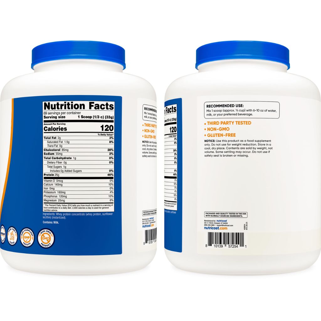Nutricost Whey Protein Powder, Unflavored, 5 pounds - from Whey Protein Concentrate