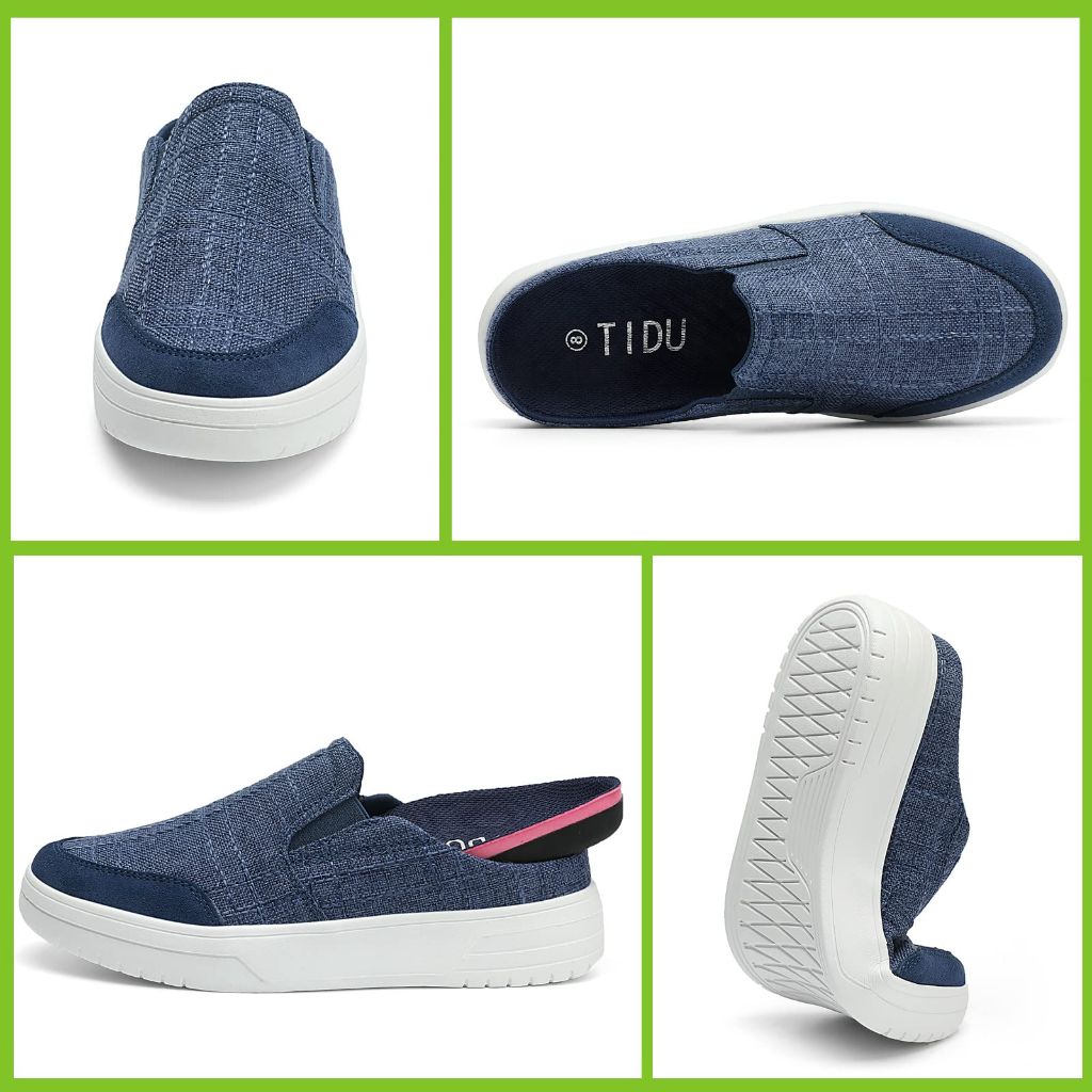 TIDU Womens Loafers & Slip-ons, Plantar Fasciitis Shoes, Arch Support Sneakers,  Blue Size 10