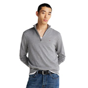 Tommy Hilfiger Men's Essential Cotton Quarter Zip Mock Sweater, Medium Grey Heather, Small