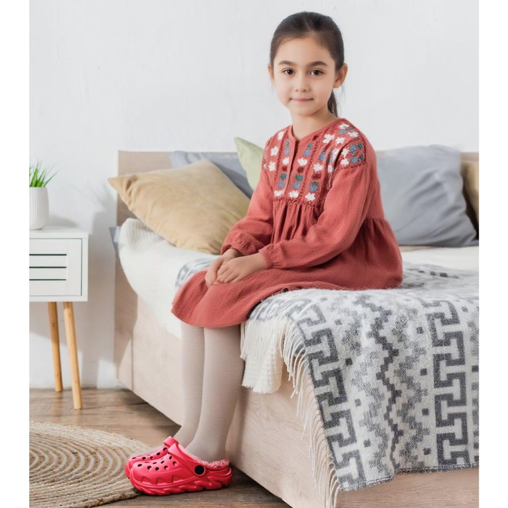 Toddler Lined Clog Winter Slipper with Fur Red