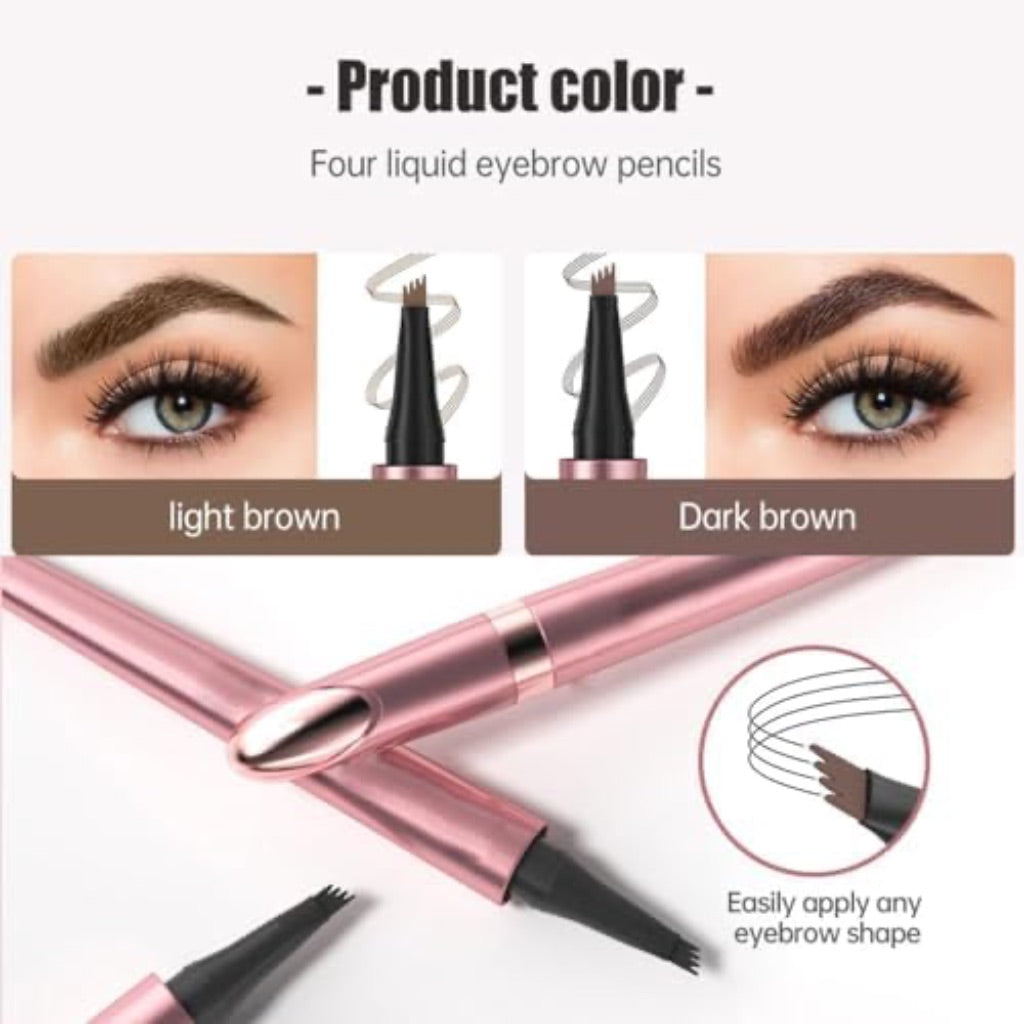 3D Waterproof Microblading Eyebrow Contouring Pencil with 4 Micro-Fork Tip (Light Brown)