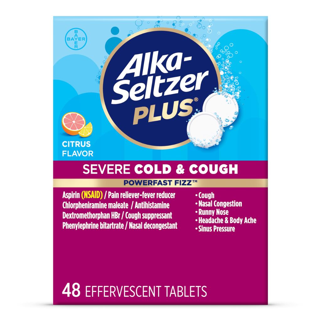 Alka-Seltzer Plus Severe, Cold & Cough Medicine For Adults, Power Fast Fizz Citrus Effervescent Tablets | 48ct