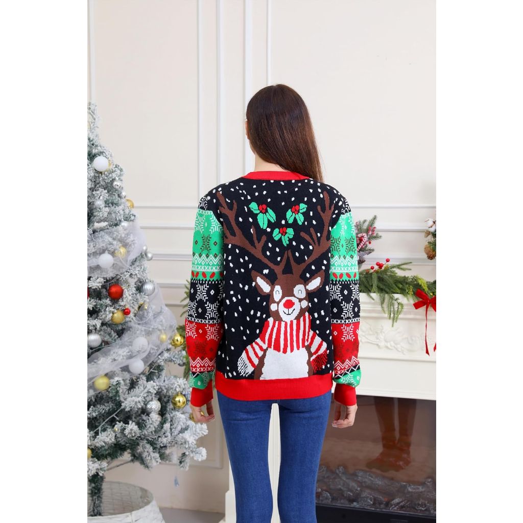 dressfan Unisex Funny Christmas Sweaters Xmas Family Matching Sweater Knit Pullover Crew Neck Long Sleeve for Women & Men