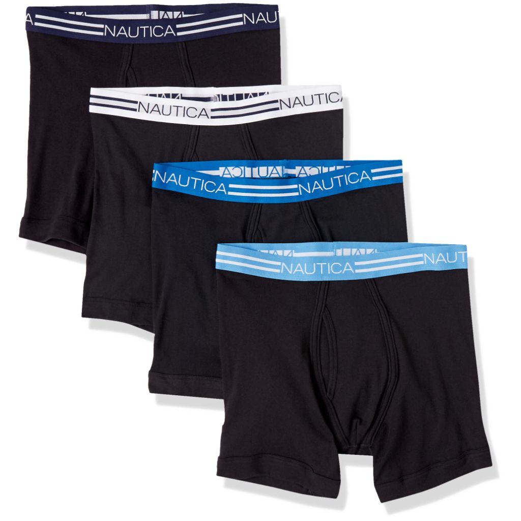 Nautica Men's Classic Cotton 4pk Boxer Briefs, Black - size MD