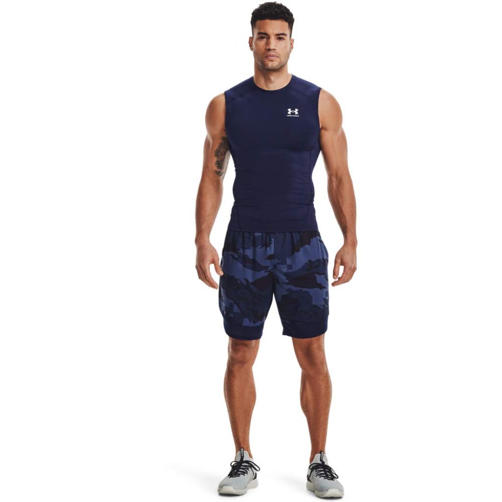 SZ XL, Under Armour Men's Heat Gear Compression Sleeveless T-Shirt , Midnight Navy / White
