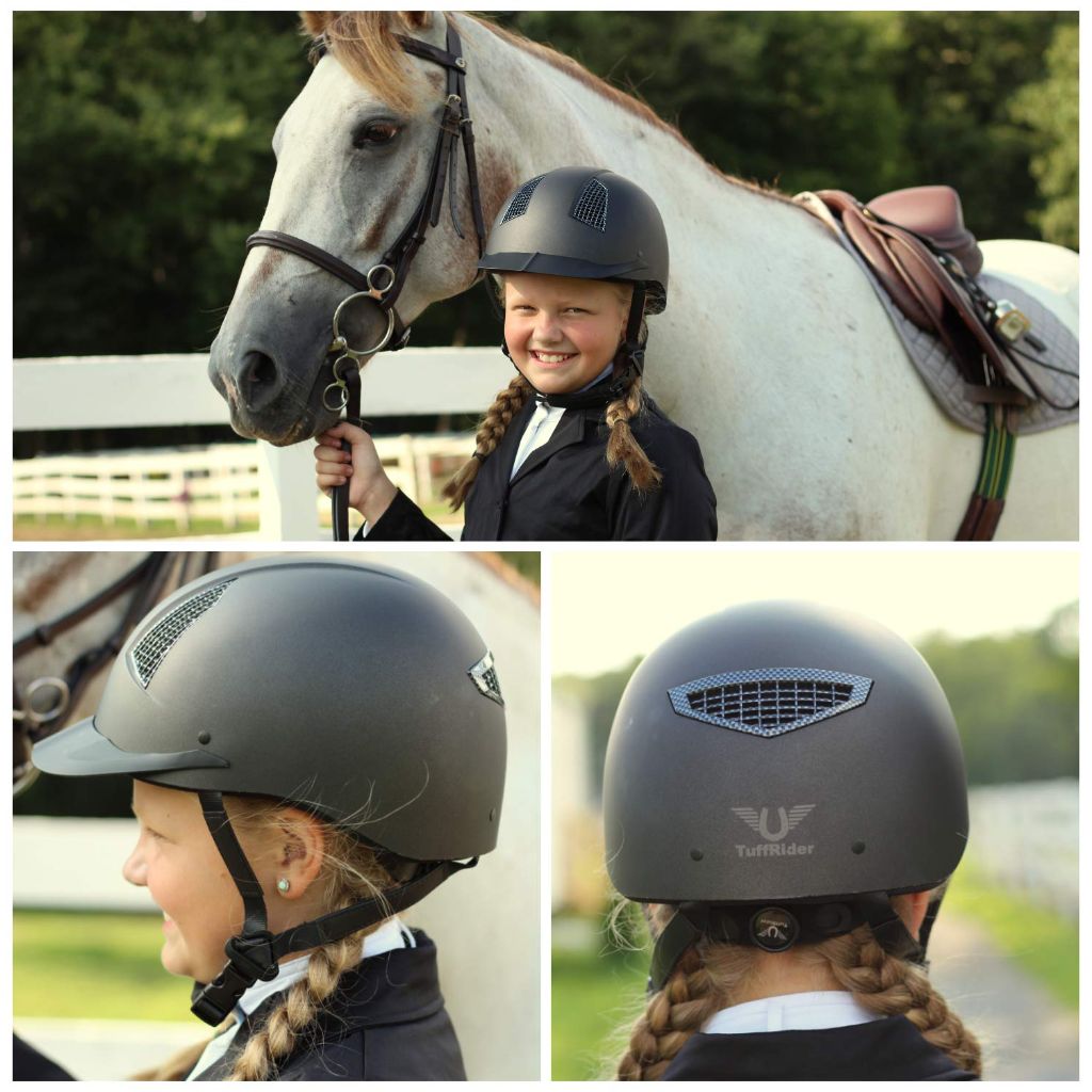 SZ L, TuffRider Starter Horse Riding Helmet with Carbon Fiber Print Grill -Black