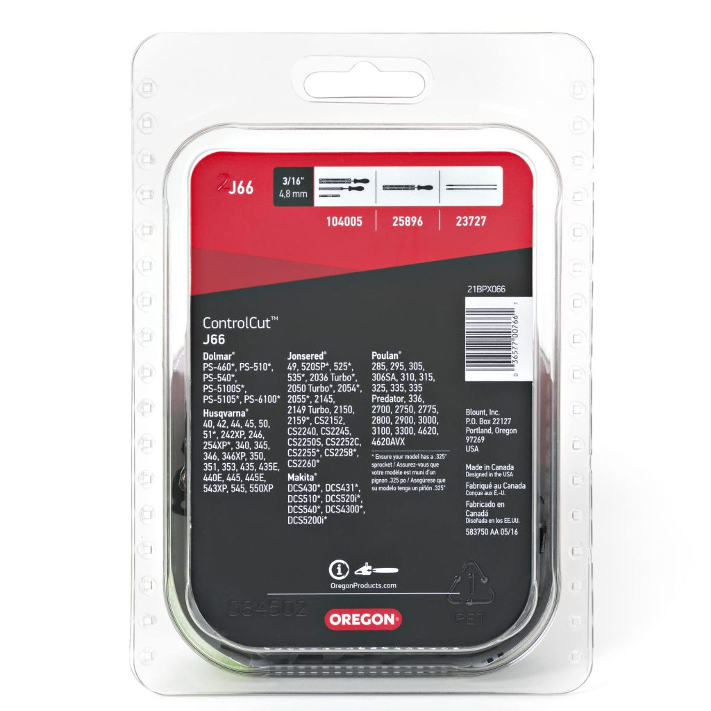 Oregon Chainsaw Chain 325" Pitch, .058 Gauge for 16" (40cm) Bar, 66 Drive Links – Chainsaw Chain, Fits Husqvarna, Poulan, Makita, Jonsered and Others