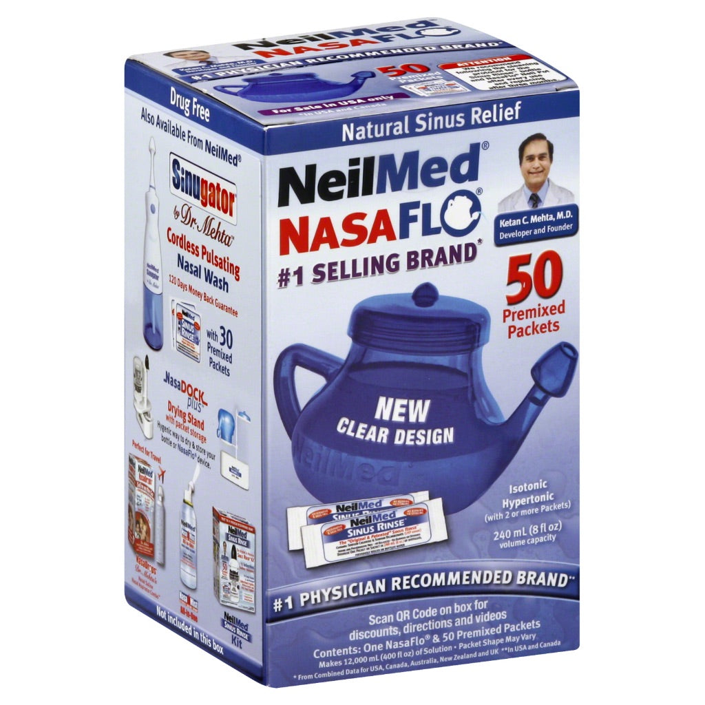 NeilMed NasaFlo Neti Pot Sinus Relief with Premixed Packets - 50ct