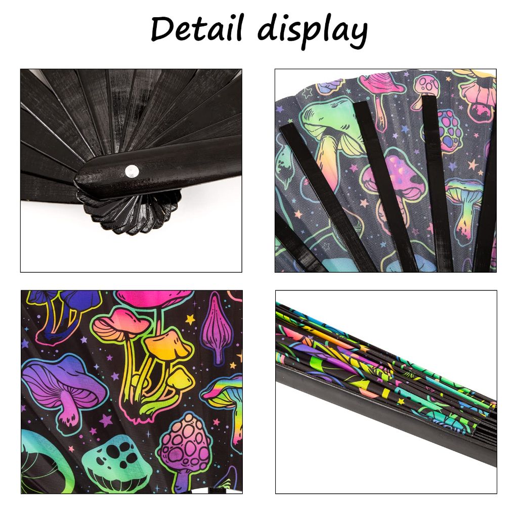 JYSILIYH Large Folding Hand Rave Fan, (Mushroom)