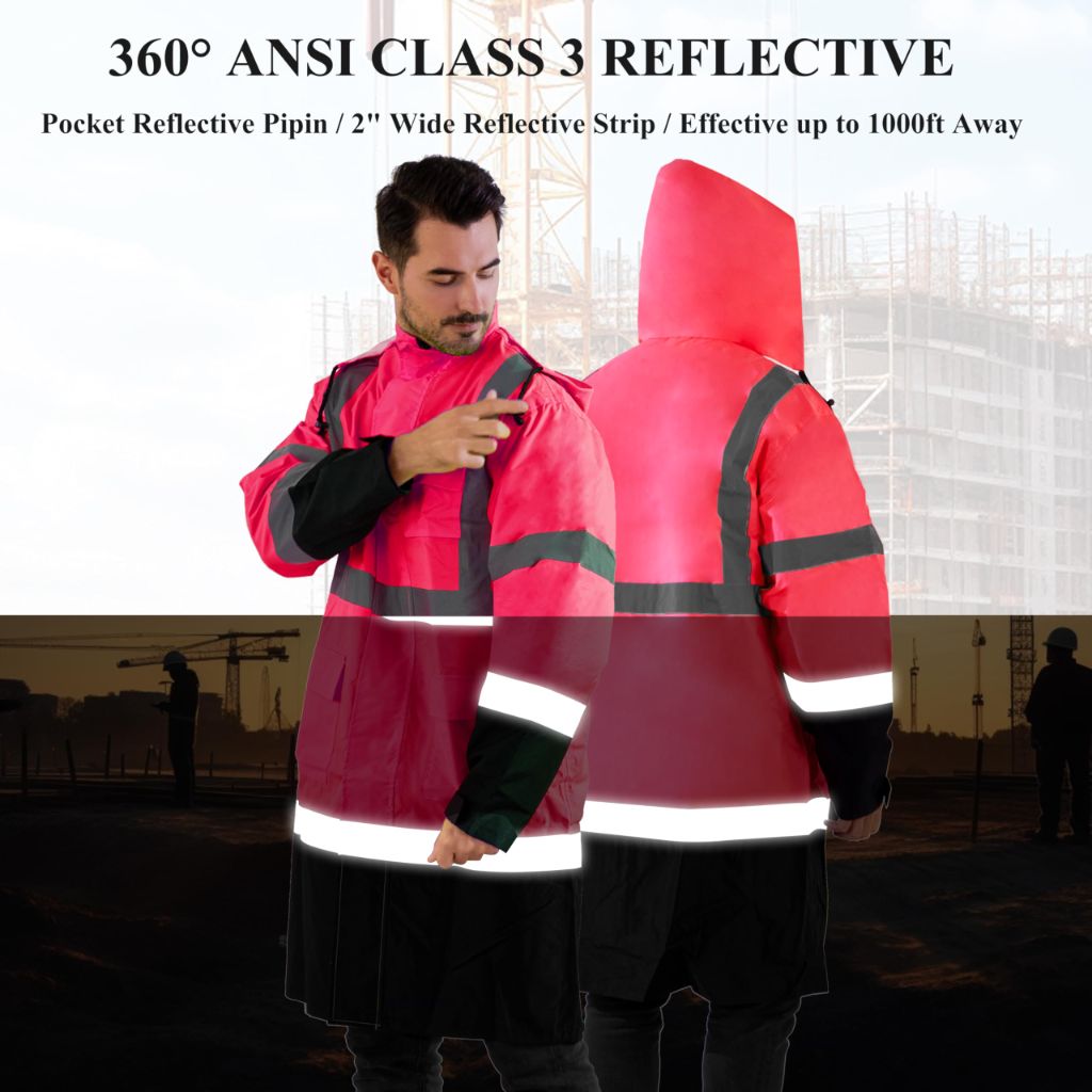 Z&Q LABOR Raincoat Safety Work Rain Gear Waterproof, Pink/Black Raincoat, M
