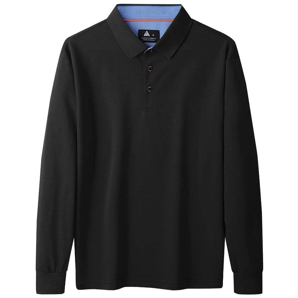 SWISSWELL Men's Long Sleeve Polo Shirts Moisture Wicking Work Shirts Classic Golf Polo Black XL