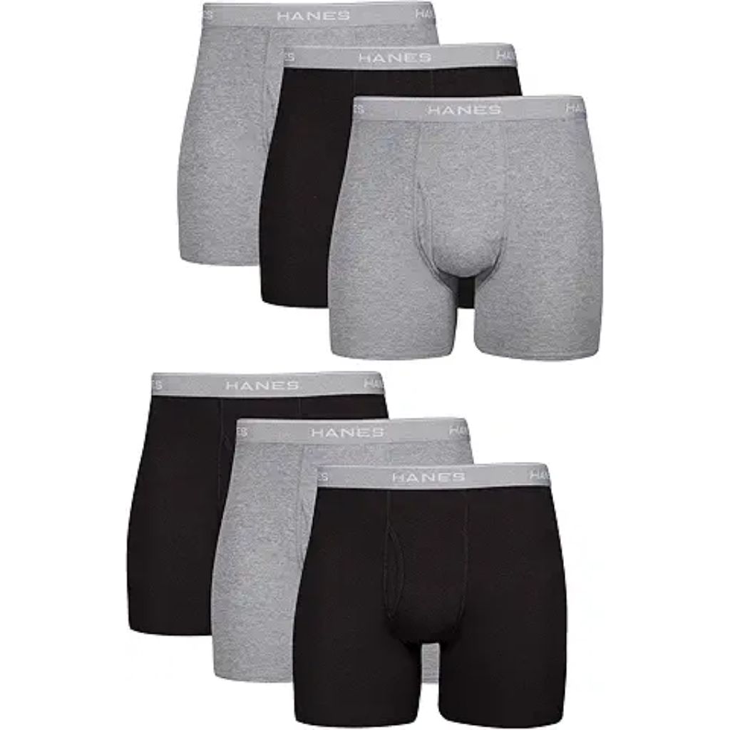 Hanes Men's Underwear Boxer Briefs Pack, Cotton Blk/Gry SZ M