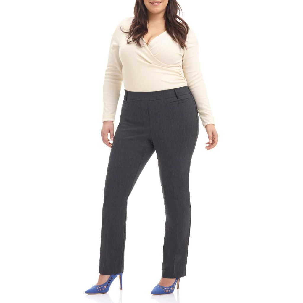 SZ 14WT, Rekucci Curvy Woman Ease into Comfort Plus Size Straight Pant w/Tummy Control | Charcoal