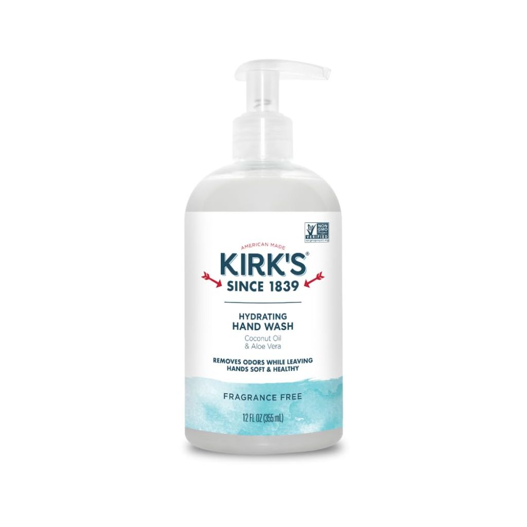 Kirk's Hydrating Hand Wash - Made with Coconut Oil and Aloe Vera, Fragrance Free, 12 Fl Oz.