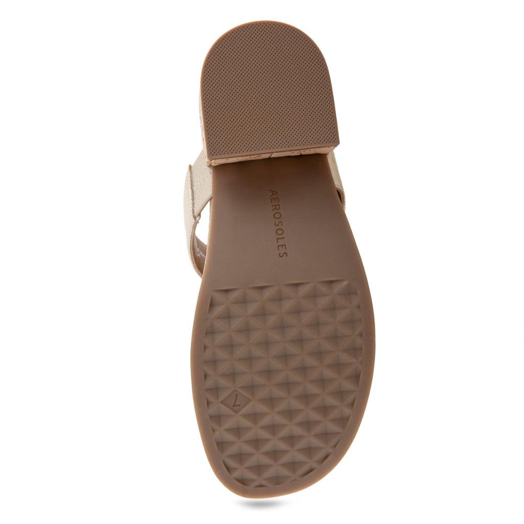 Aerosoles Women's Clio Heeled Thong Sandal, Gold Metallic Textured Faux Leather with Cork, 5.5M