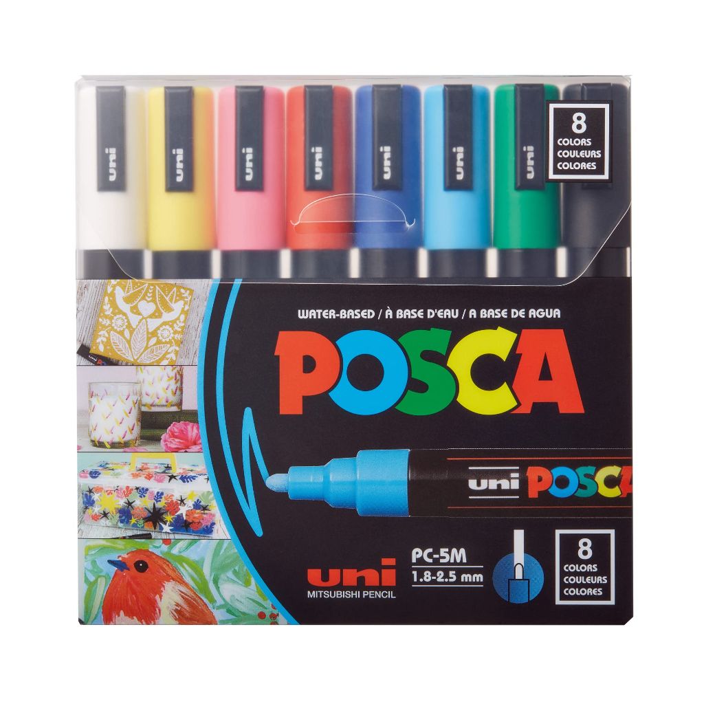 Uni-Ball POSCA PC-5M Water-Based Paint Markers, Reversible Medium Tip - Bold Collection (8 Markers)